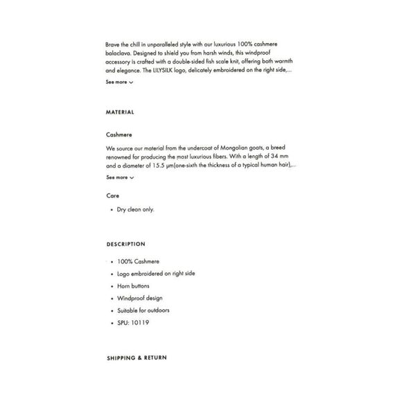 LILYSILK CASHMERE BALACLAVA. - Picture 6 of 6